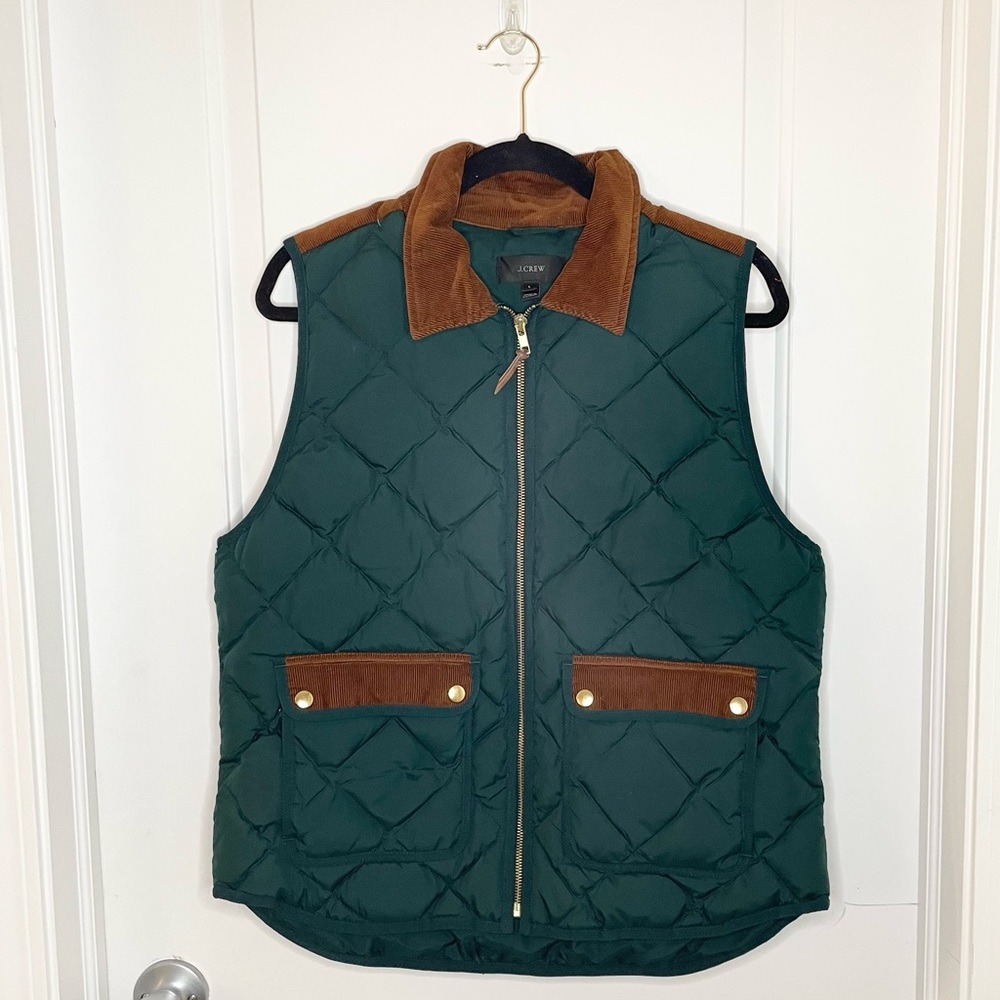 J. Crew women’s Excursion Quilted Vest with Corduroy Trim - SIZE L